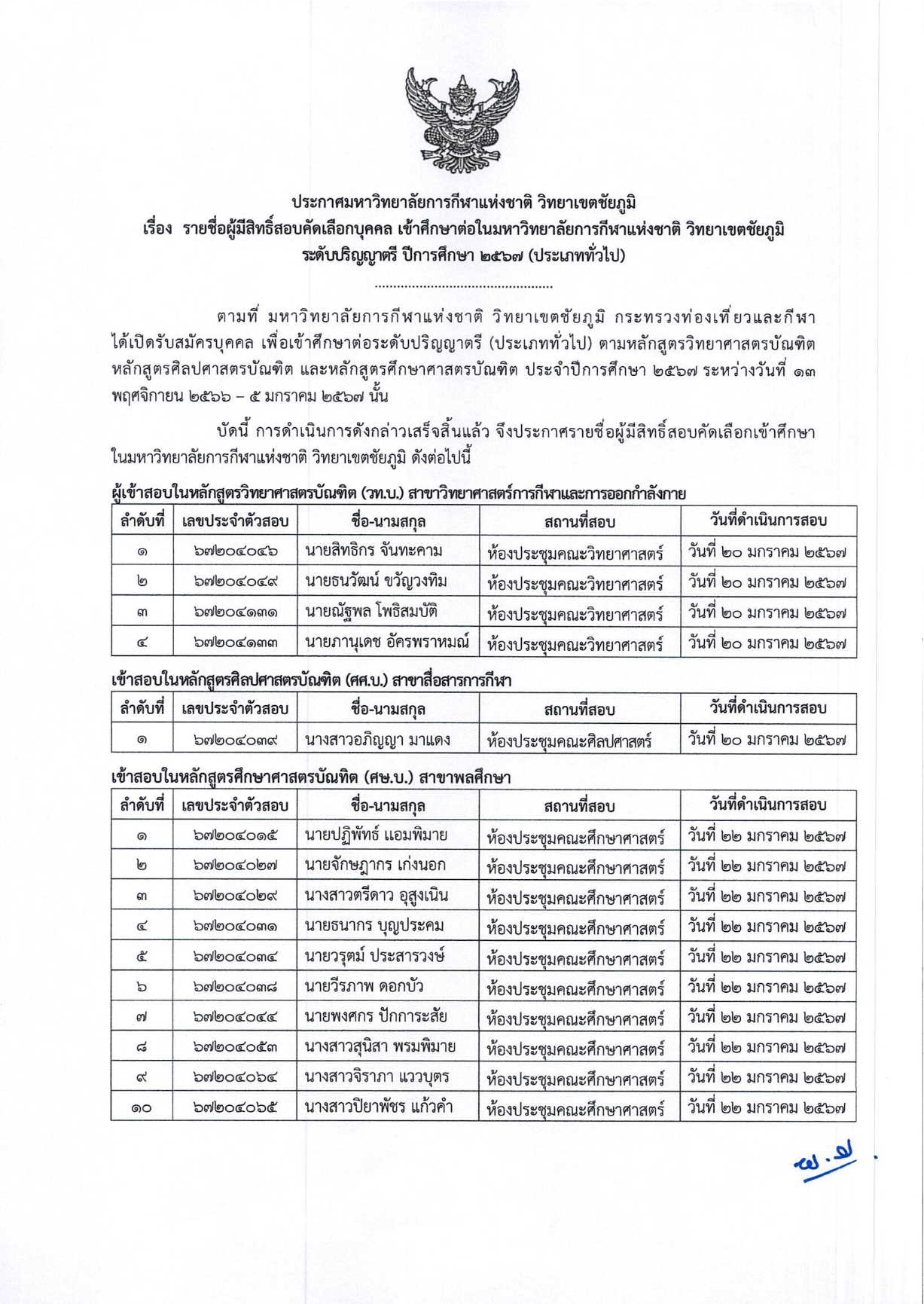 announcement eligible exam generate67 002